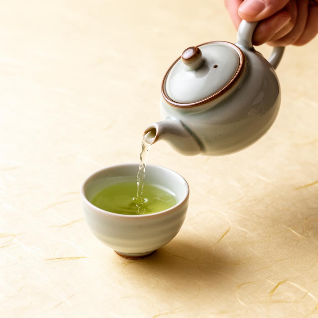 Pouring premium loose-leaf tea into a porcelain cup